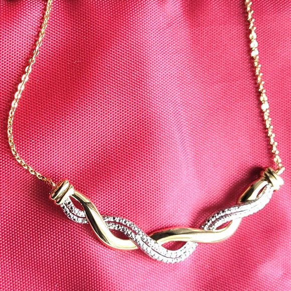 18k PVD Gold Plated Twist Braid Pendant with Real Diamond Accent Chain Necklace
